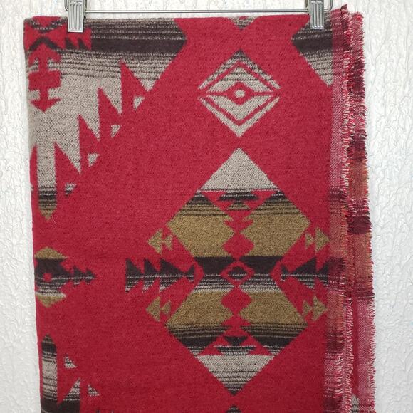 Sackcloth & Ashes Aztec Southwest Reversible Throw Blanket 70"x59" Italy Fringe - Picture 2 of 11